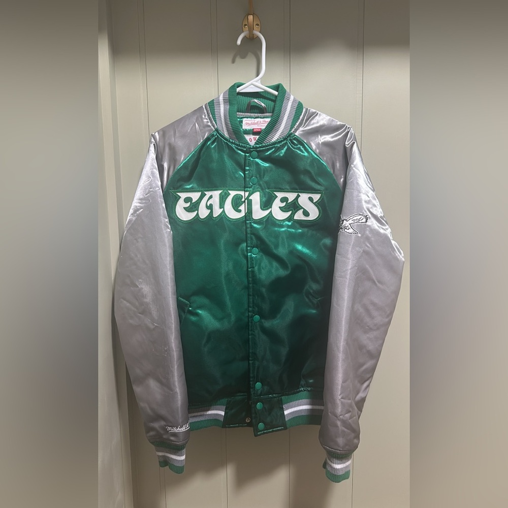 Mitchell & Ness Eagles Green and Silver Throwback Jacket